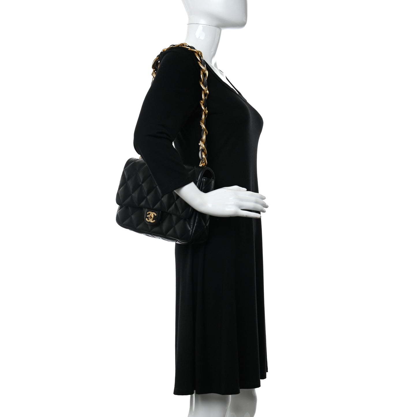 Lambskin Quilted Large CC Funky Town Flap Black