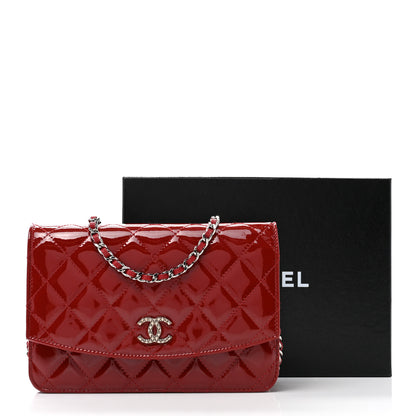 Chanel Patent Quilted Brilliant Wallet On Chain WOC Red 11 of 11