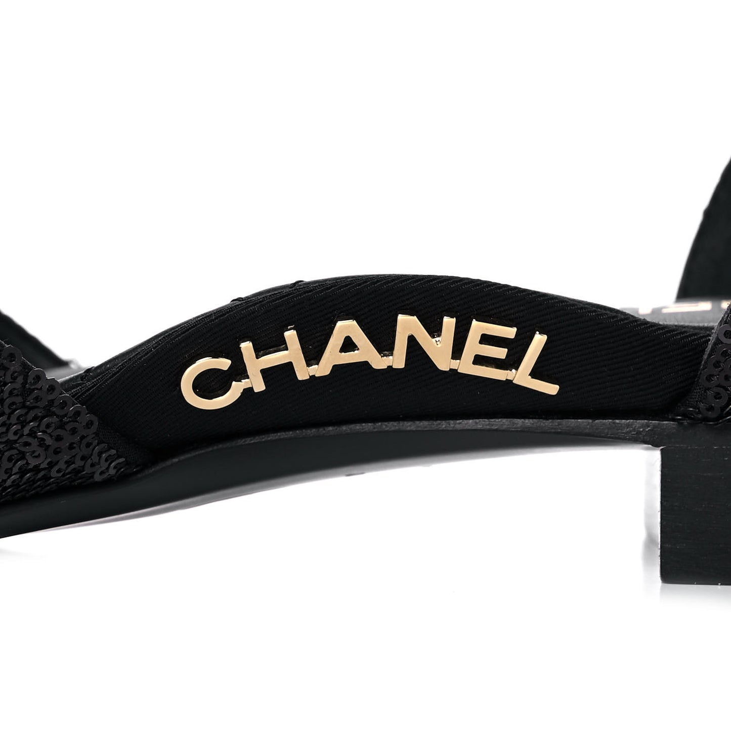 Sequin Grosgrain Cap Toe CC Ankle Strap Sandals 38.5 Black