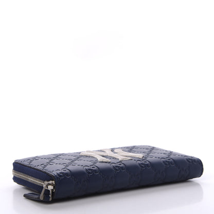 Gucci X MLB Guccissima Signature NY Yankees Embroidered Zip Around Wallet Royale Ivory 4 of 9