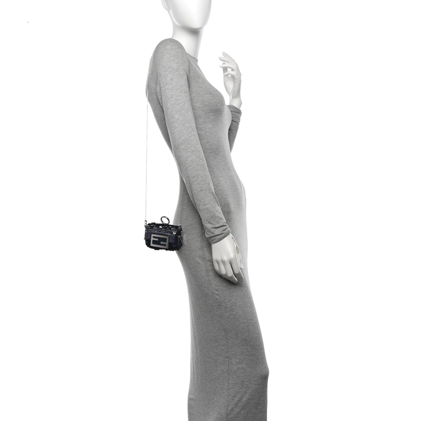 Sequin Paillettes Shiny Nappa Sex and the City Nano Maxi Buckle Baguette Charm Blue