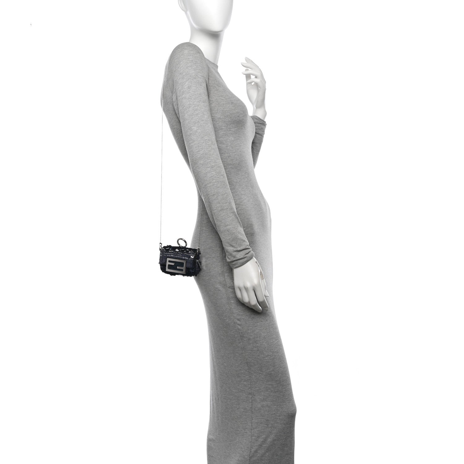 Fendi Sequin Paillettes Shiny Nappa Sex and the City Nano Maxi Buckle Baguette Charm Blue 2 of 12