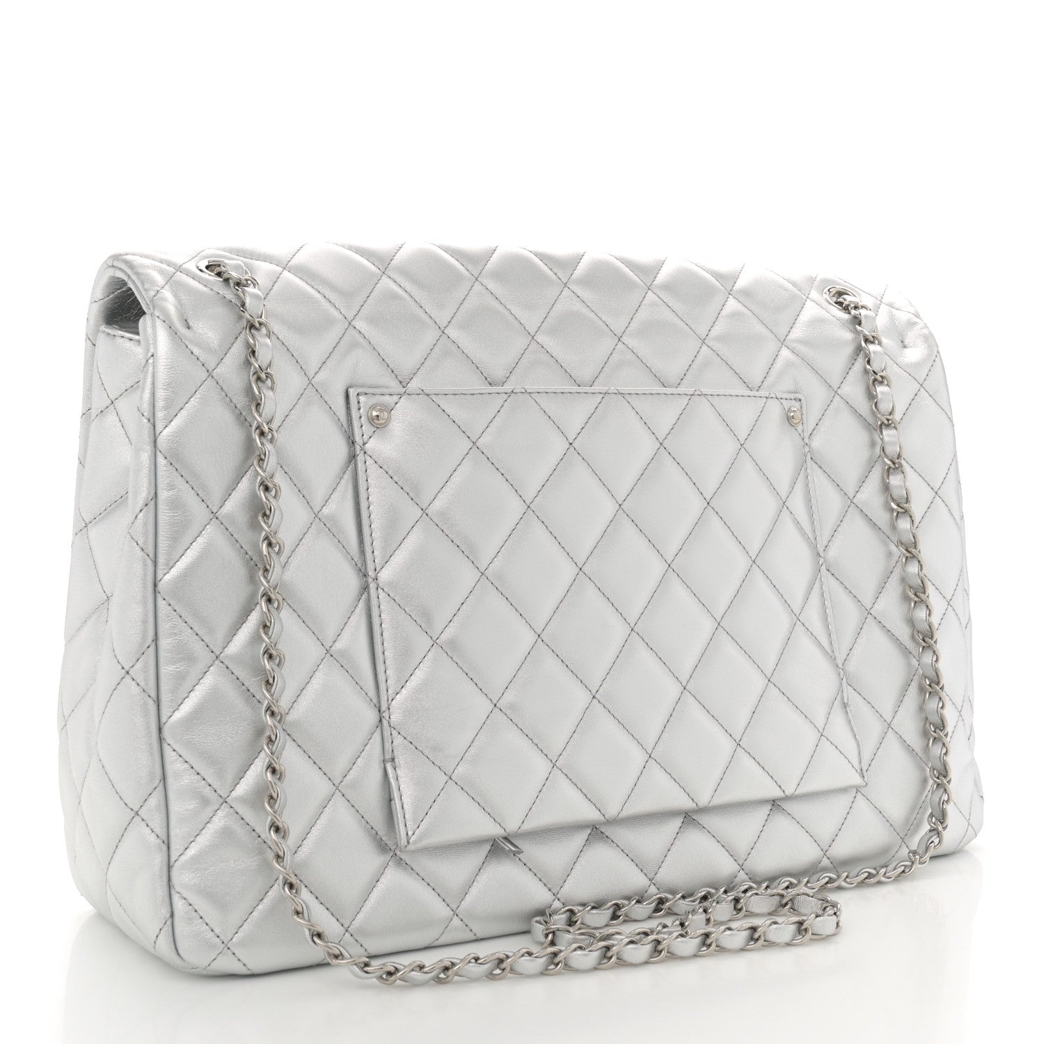 Chanel Metallic Lambskin Quilted XXL Travel Flap Bag Silver 3 of 11