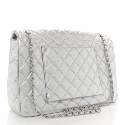 Chanel Metallic Lambskin Quilted XXL Travel Flap Bag Silver 3 of 11