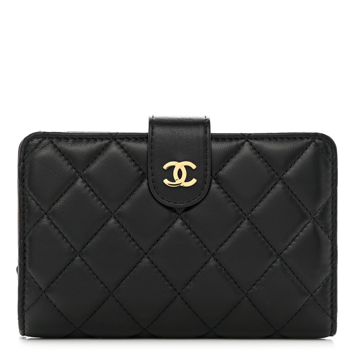 Lambskin Quilted Zipped Pocket Wallet Black