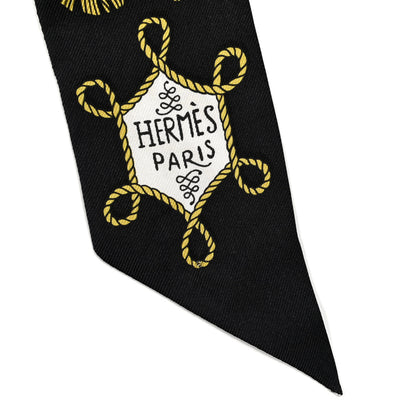 Hermes Silk Galons Et Brandebourg Twilly Black Gold White 5 of 5