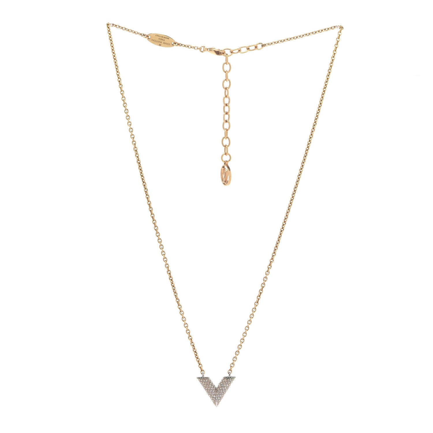 Louis Vuitton Crystal Essential V Necklace Gold 3 of 10
