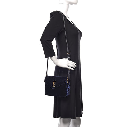 Saint Laurent Velvet Y Quilted Monogram Toy Loulou Crossbody Bag Navy 2 of 11