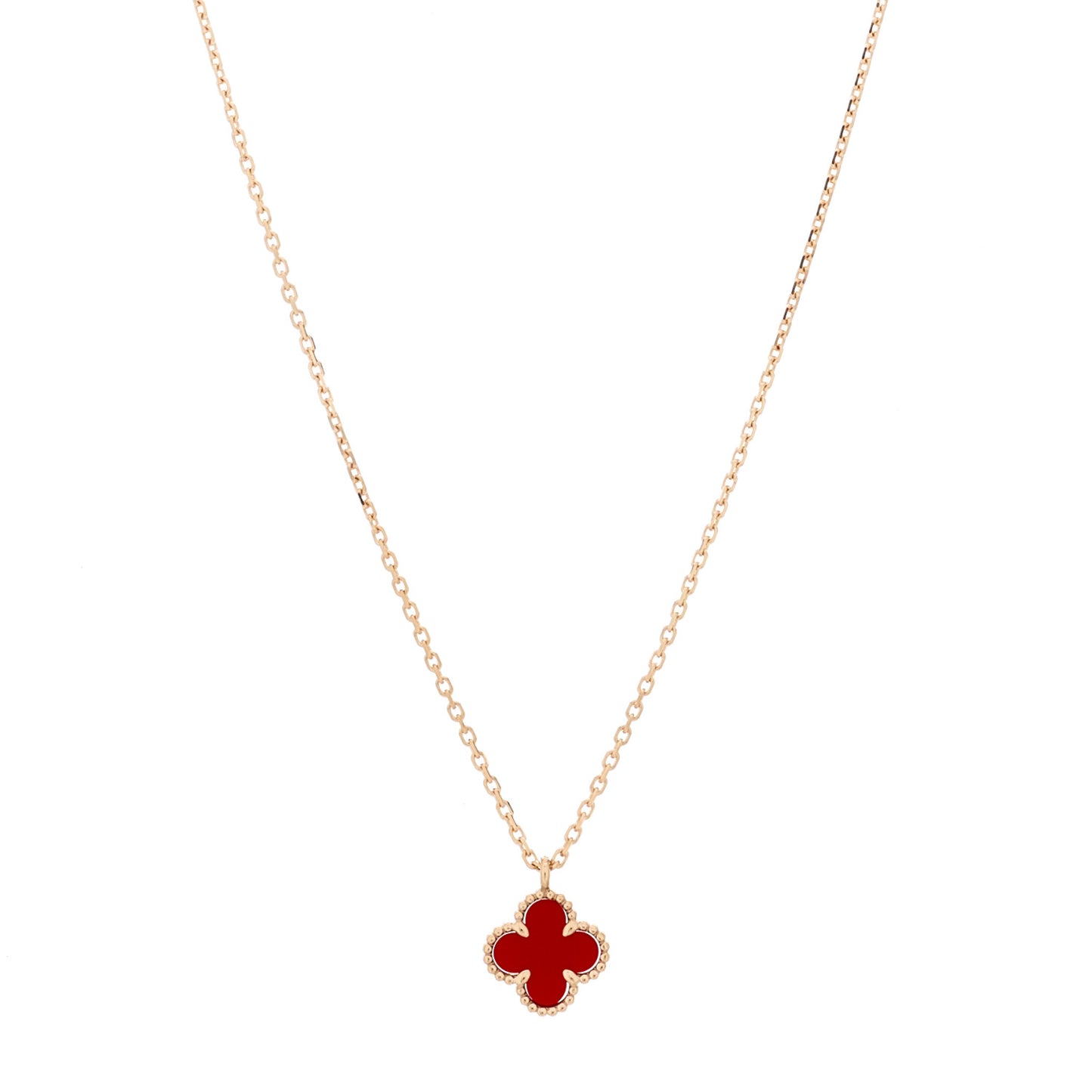 18K Rose Gold Carnelian Sweet Alhambra Pendant Necklace