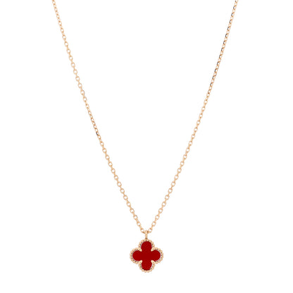 Van Cleef & Arpels 18K Rose Gold Carnelian Sweet Alhambra Pendant Necklace 1 of 6