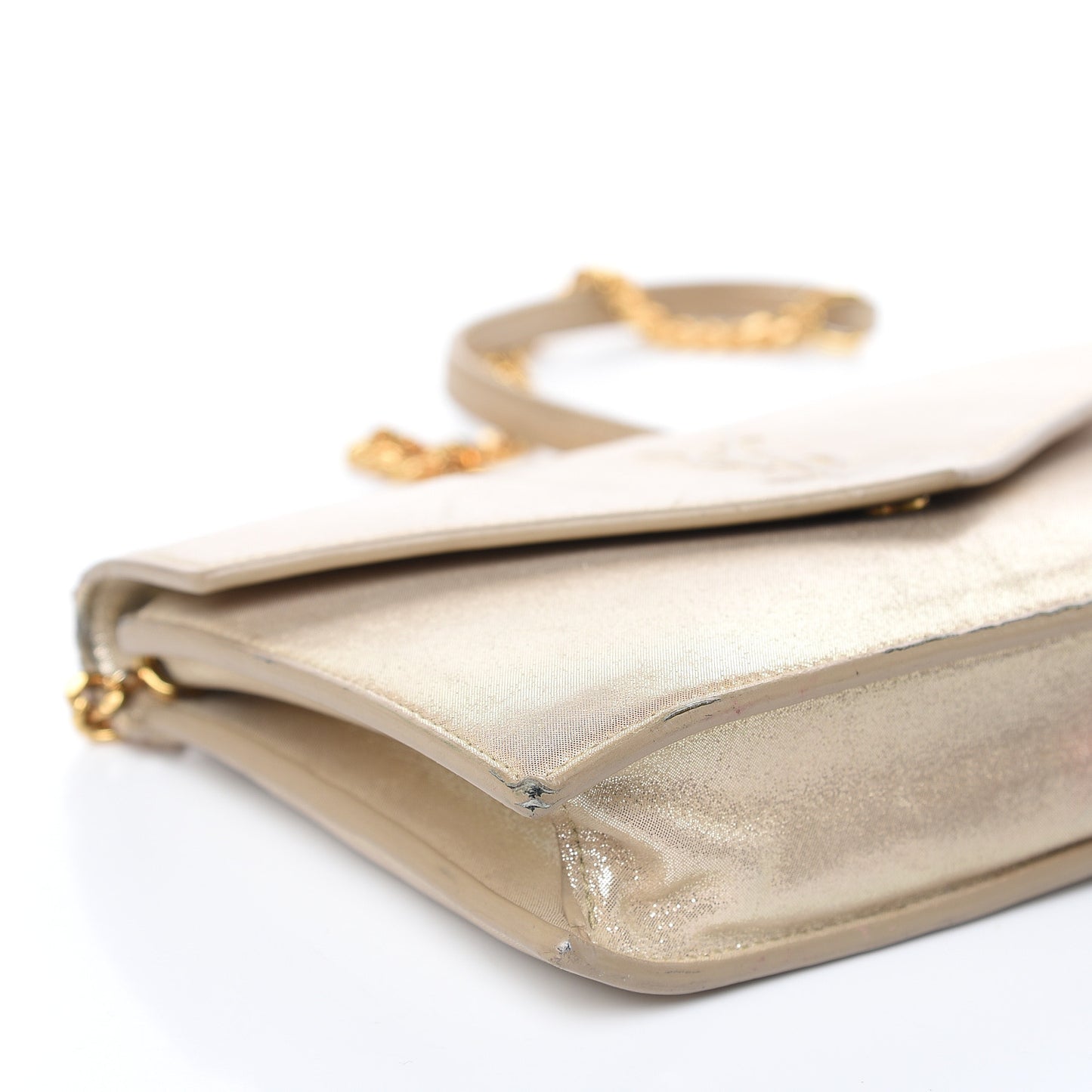 Metallic Fabric Monogram Envelope Chain Wallet Champagne