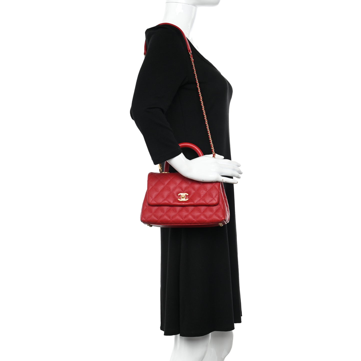 Caviar Quilted Mini Coco Handle Flap Red