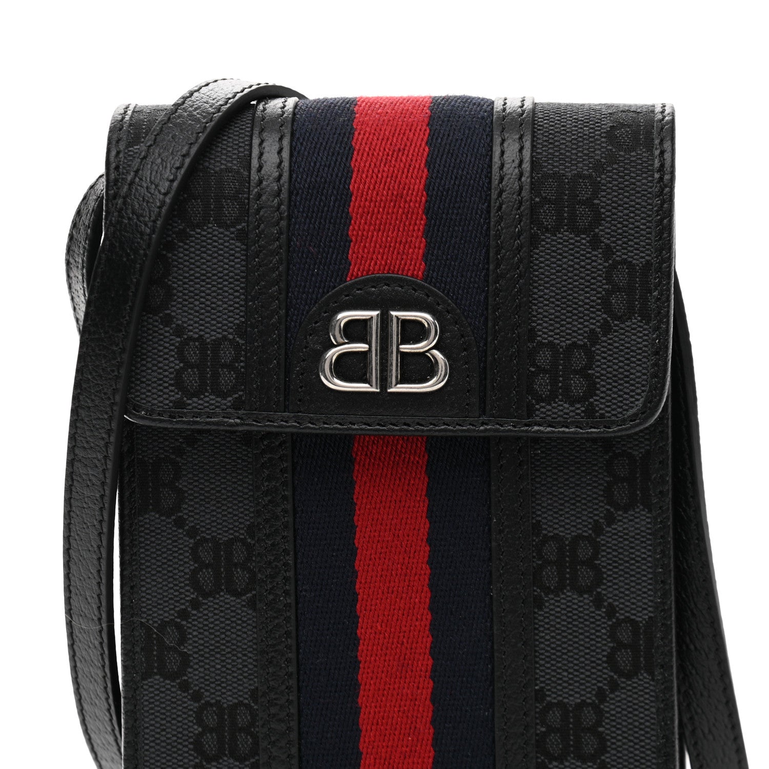 Gucci X BALENCIAGA BB Monogram Web Mini Ophidia Crossbody Bag Black 7 of 9