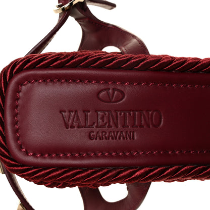 Valentino Garavani Silk Calfskin Rockstud Torchon Espadrille 25/115mm Wedge Sandals 41 Cerise 7 of 7