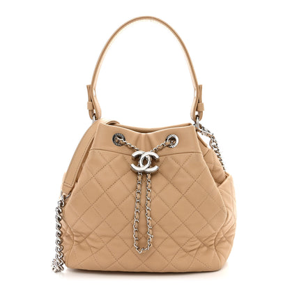 Chanel Lambskin Quilted Small CC Chain Bucket Drawstring Bag Light Beige 1 of 11