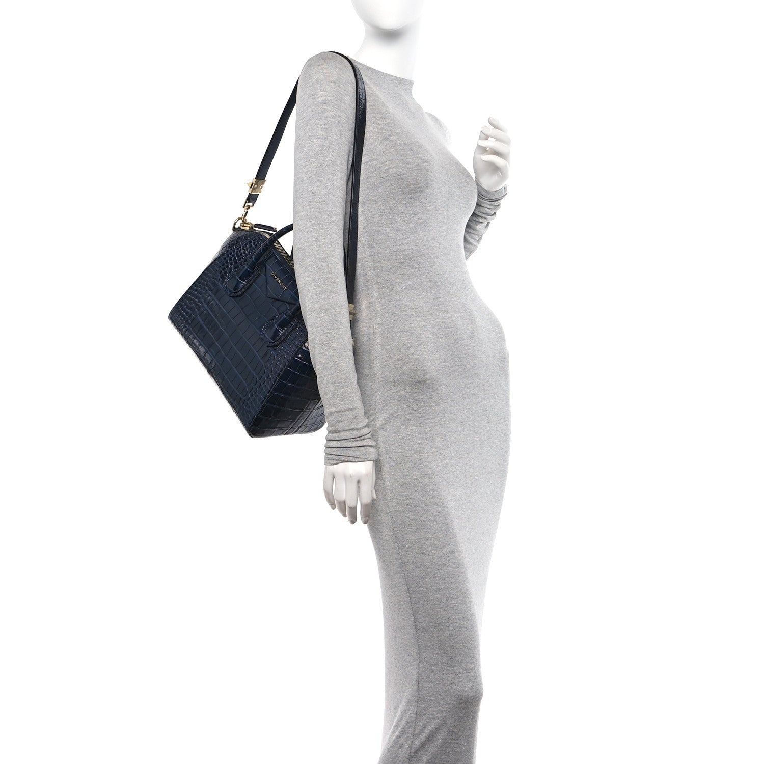 Givenchy Calfskin Crocodile Embossed Small Antigona Deep Blue 2 of 11