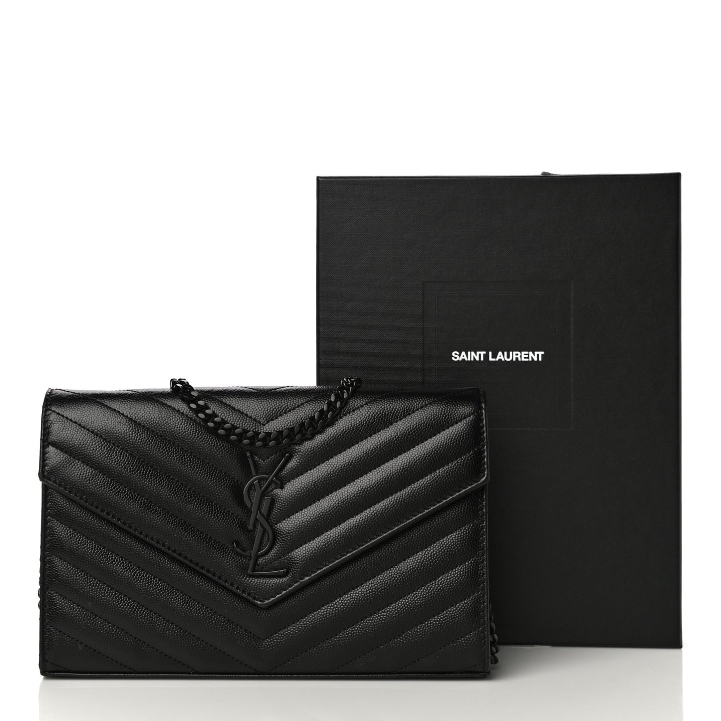 Grain De Poudre Matelasse Chevron Monogram Chain Wallet Black