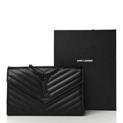 Saint Laurent Grain De Poudre Matelasse Chevron Monogram Chain Wallet Black 17 of 17