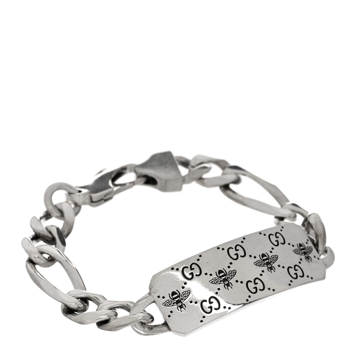 Gucci Sterling Silver GG Bee ID Chain Bracelet 1 of 3