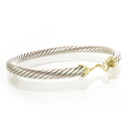 David Yurman Sterling Silver 14K Yellow Gold 5mm Cable Classic Buckle Bracelet 2 of 7