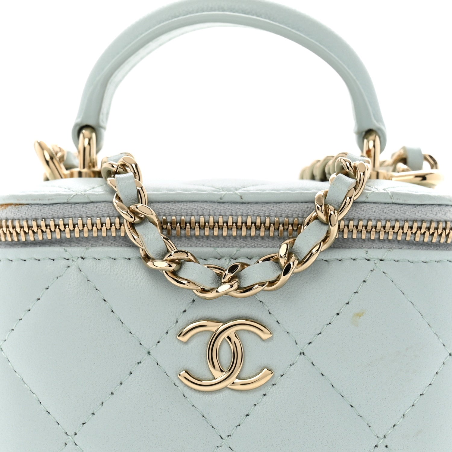 Chanel Lambskin Quilted Top Handle Mini Vanity Case With Chain Light Blue 8 of 12