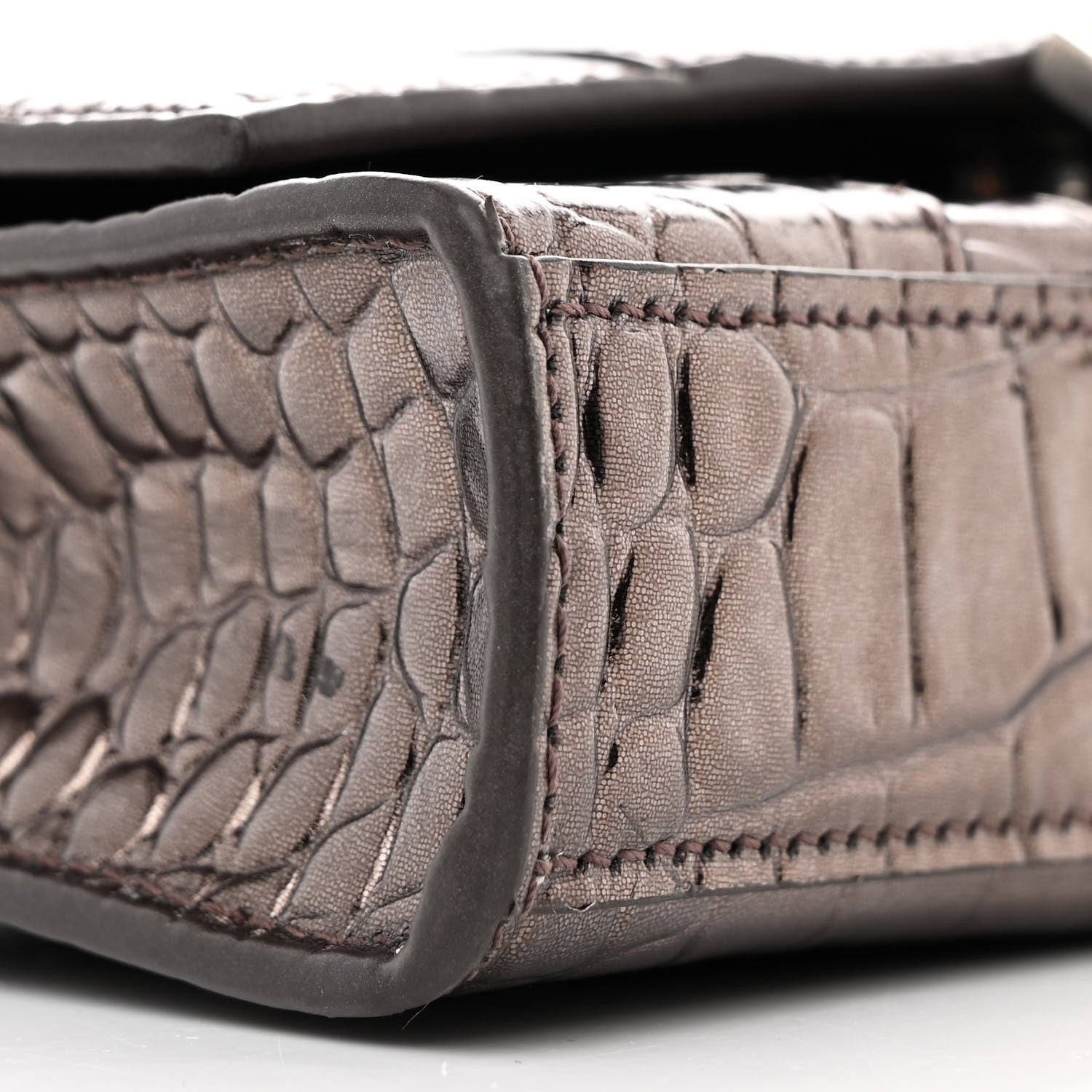 Balenciaga Shiny Metallic Calfskin Crocodile Embossed Hourglass Chain Bag Dark Bronze 10 of 11