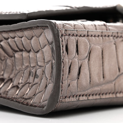 Balenciaga Shiny Metallic Calfskin Crocodile Embossed Hourglass Chain Bag Dark Bronze 10 of 11