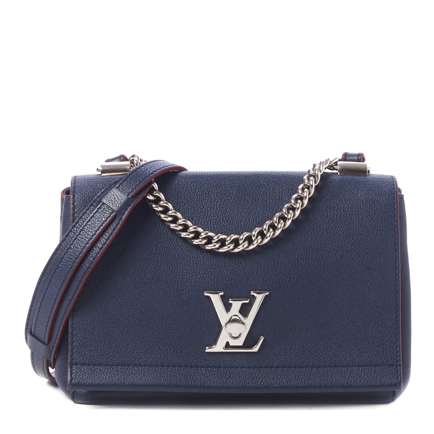 Calfskin Lockme II Chain Bag BB Marine Rouge