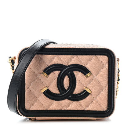 Chanel Caviar Quilted CC Filigree Vanity Clutch With Chain Beige Black 1 of 9