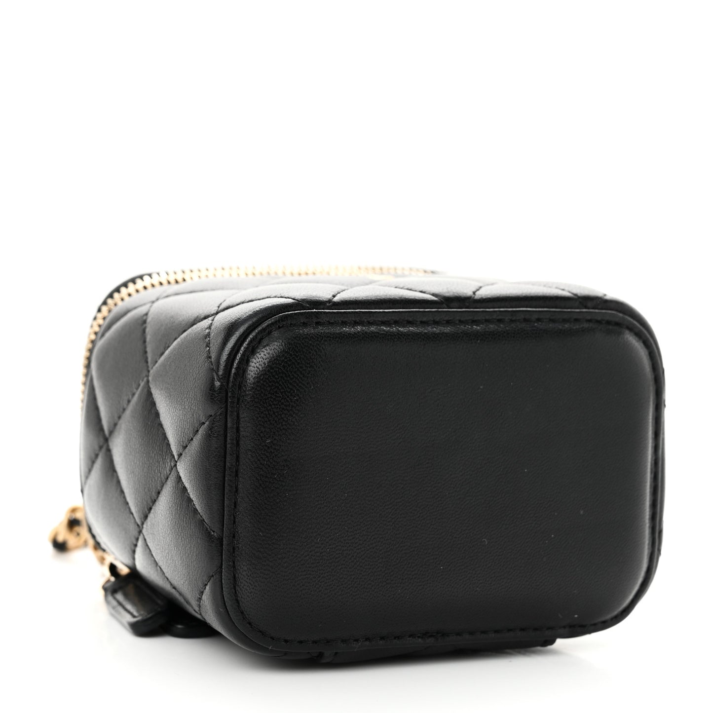 Lambskin Quilted Mini Pearl Crush Vanity Case With Chain Black