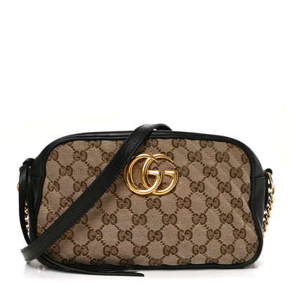 Gucci Monogram Matelasse Diagonal Small GG Marmont Chain Shoulder Bag Beige Black 1 of 11