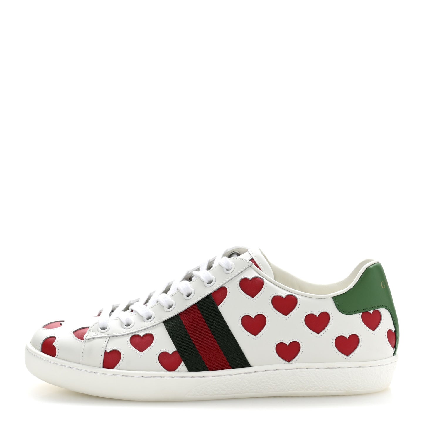 Calfskin Miro Soft Web Heart Cut Out Womens Ace Sneakers 39 White Light Hibiscus Red New Shamarock