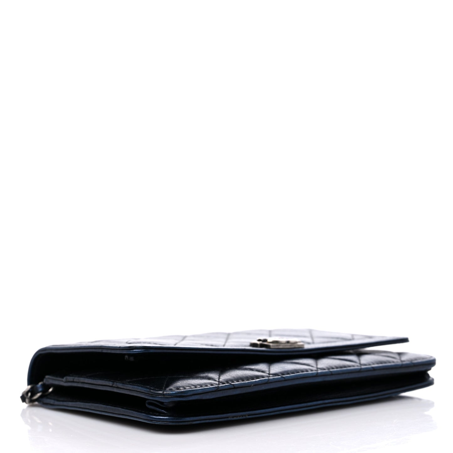 Metallic Calfskin Quilted Boy Wallet On Chain WOC Navy Blue