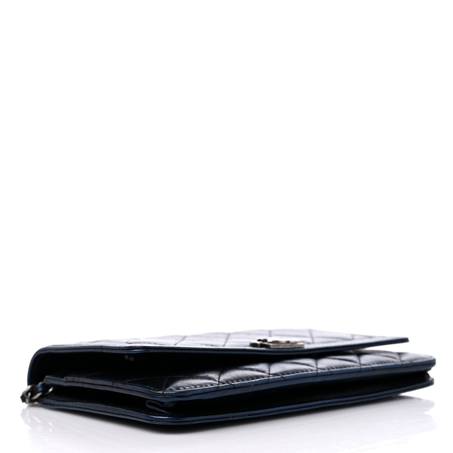 Chanel Metallic Calfskin Quilted Boy Wallet On Chain WOC Navy Blue 4 of 11