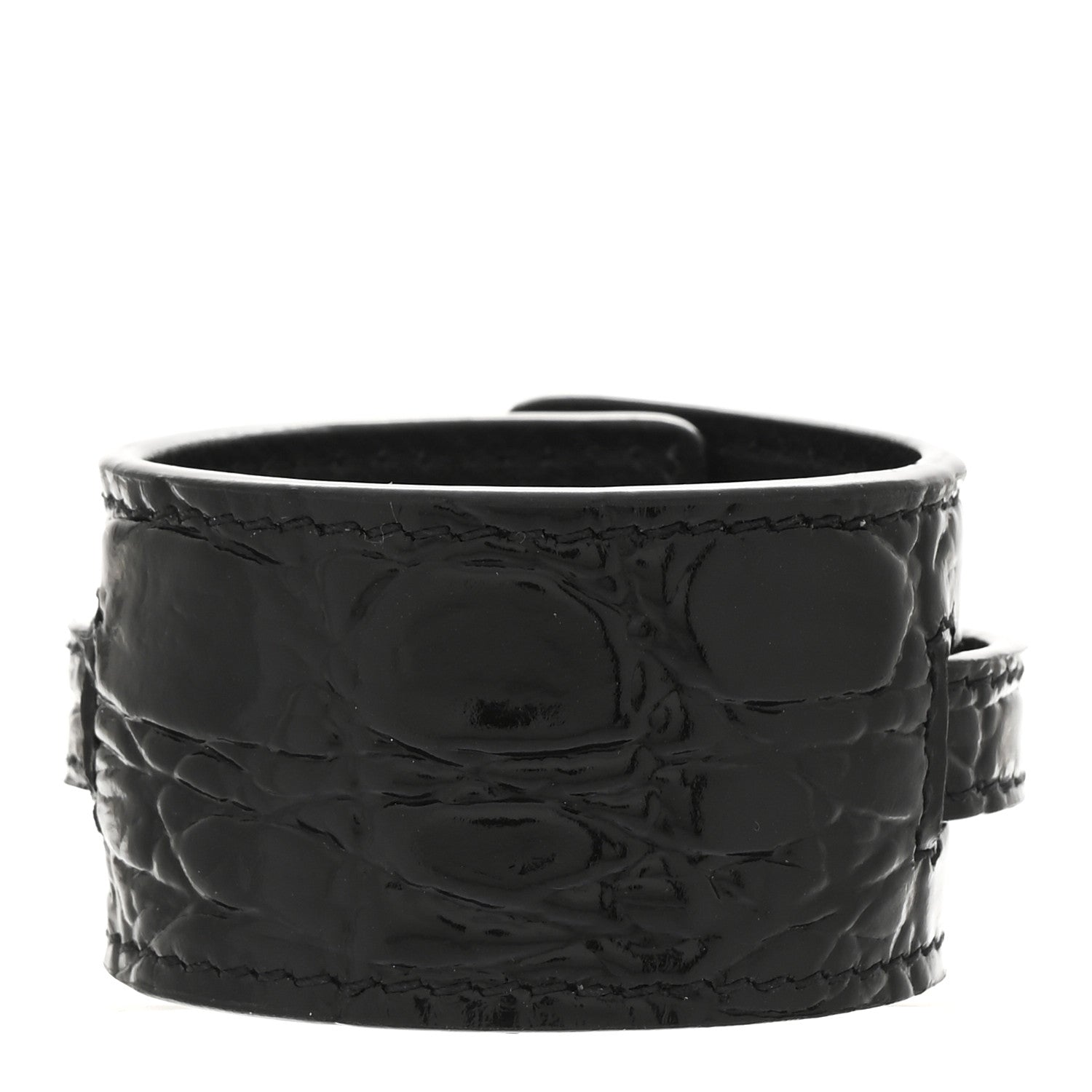 Saint Laurent Calfskin Crocodile Embossed Bracelet S Black 3 of 5