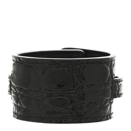 Saint Laurent Calfskin Crocodile Embossed Bracelet S Black 3 of 5