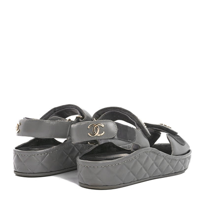 Chanel Shiny Calfskin Logo Platform Sandals 38 Grey 5 of 10