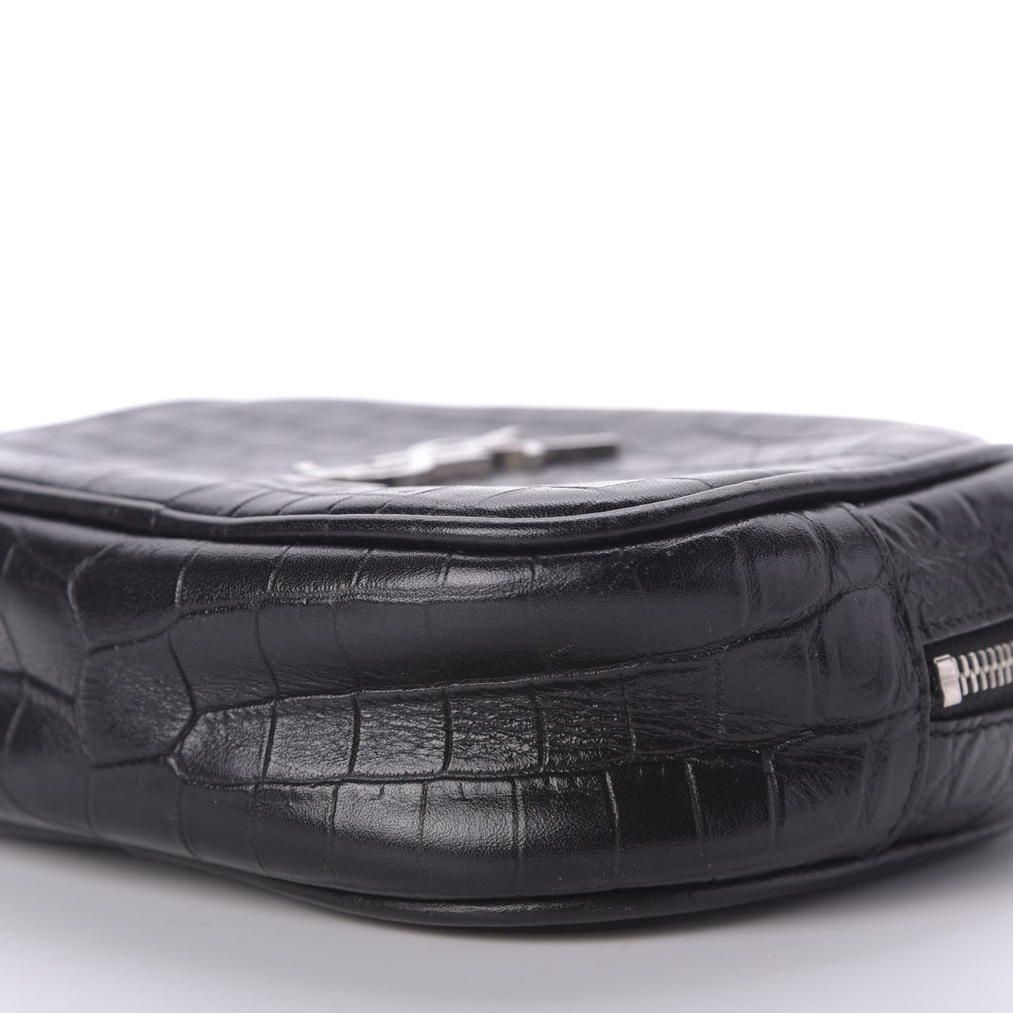 Calfskin Crocodile Embossed Monogram Blogger Bag Black