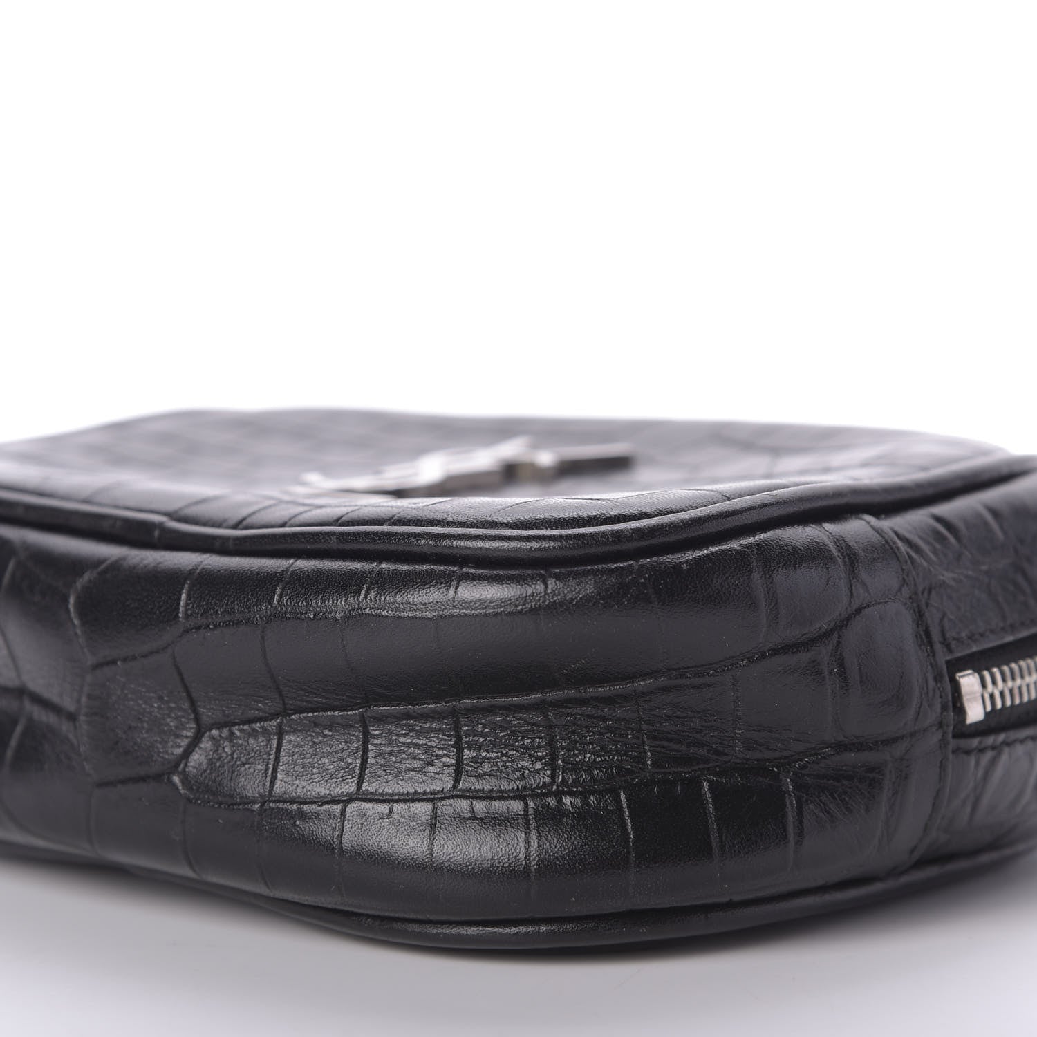 Saint Laurent Calfskin Crocodile Embossed Monogram Blogger Bag Black 7 of 9