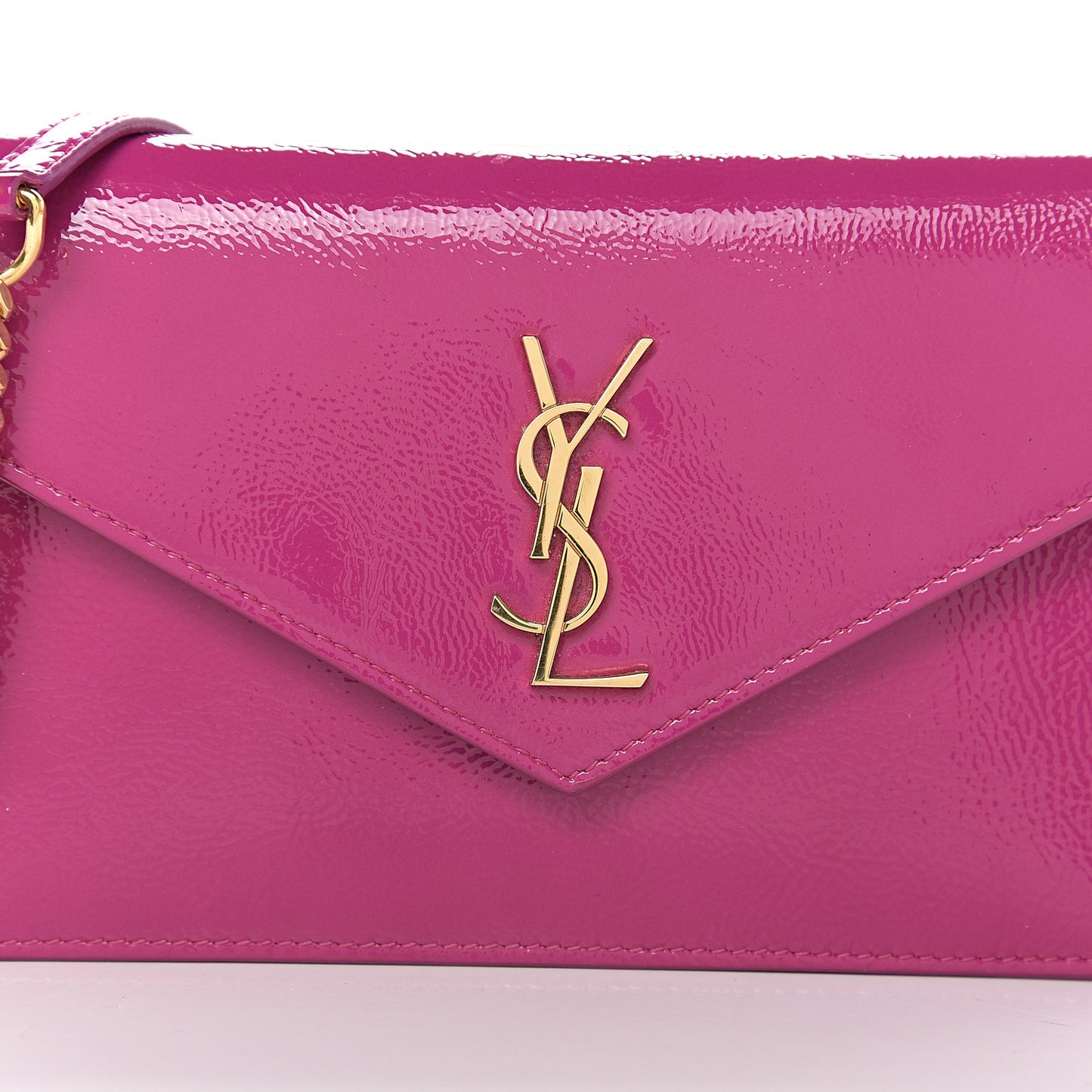 Textured Patent Monogram Envelope Chain Wallet Electric Pink
