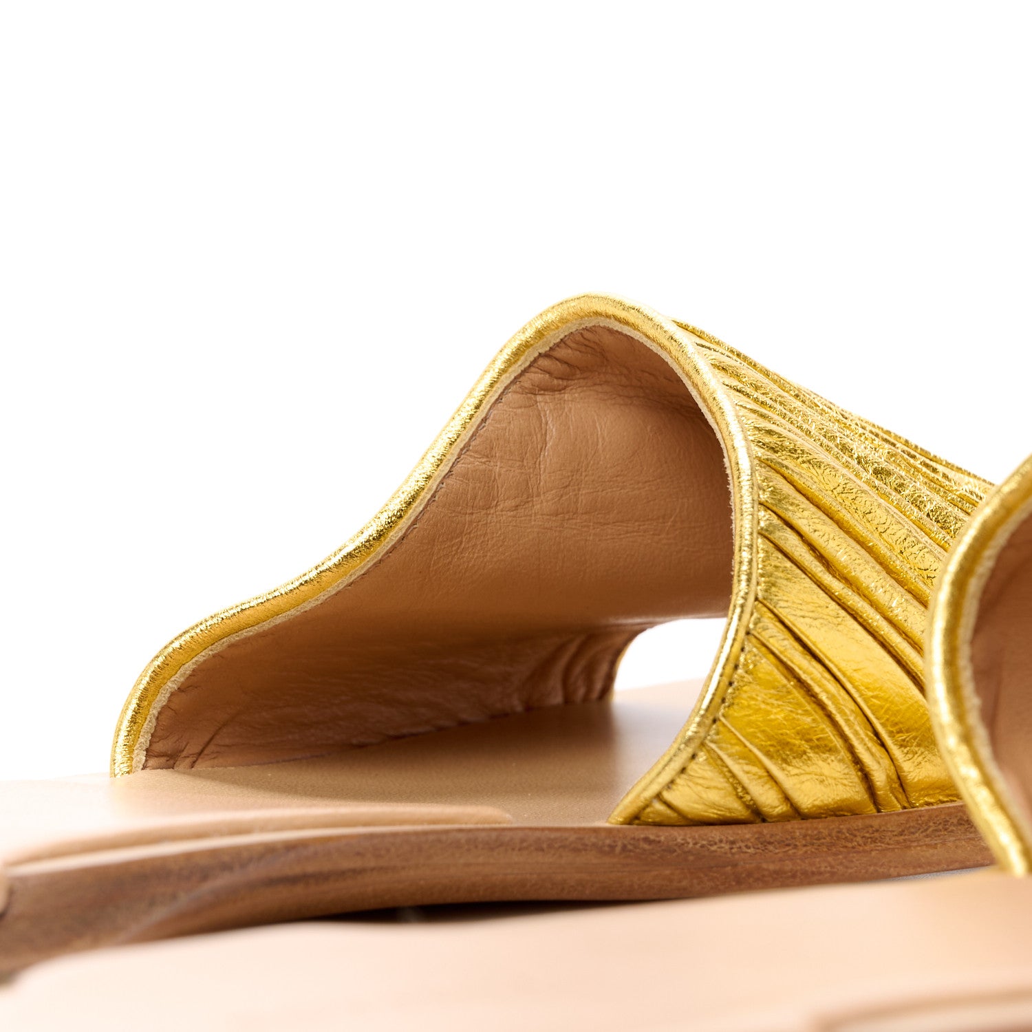 Bottega Veneta Nappa Pleated Squared Toe Flat Sandals 41 Gold 5 of 9