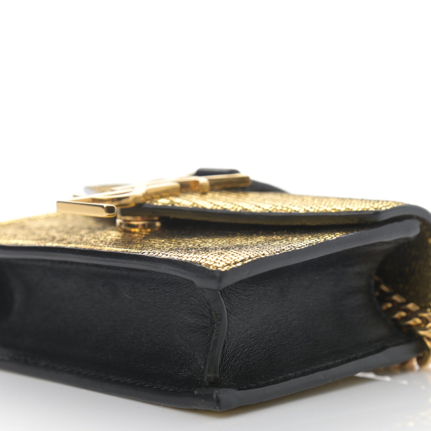Calfskin Lizard Embossed Monogram Chain Mini Candy Crossbody Gold