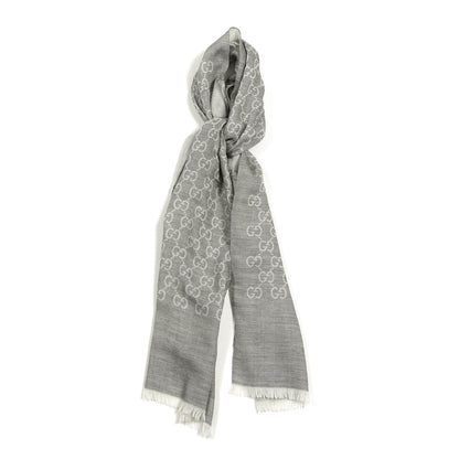 Gucci Wool Silk GG Monogram GGNat Scarf Lead 1 of 4