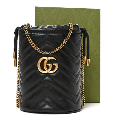 Gucci Calfskin Matelasse Mini GG Marmont 2.0 Bucket Bag Black 11 of 11