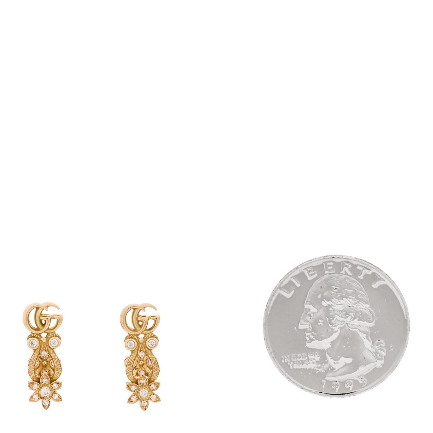 Gucci 18K Yellow Gold Diamond Flora Pave Earrings 2 of 5