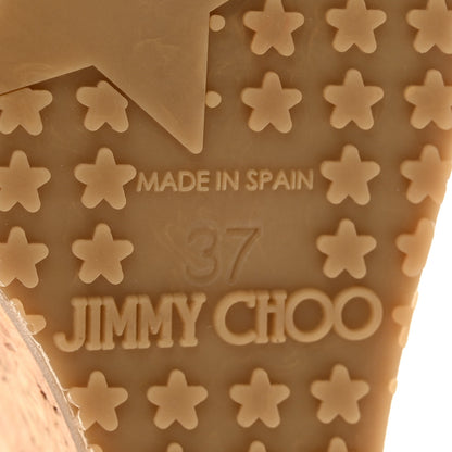 Jimmy Choo Metallic Grained Calfskin Cork Pandora Wedges 37 Nude 6 of 8