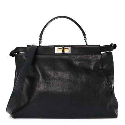 Fendi Goatskin Zucca Large Peekaboo Iconic Satchel Black Tobacco 1 of 14