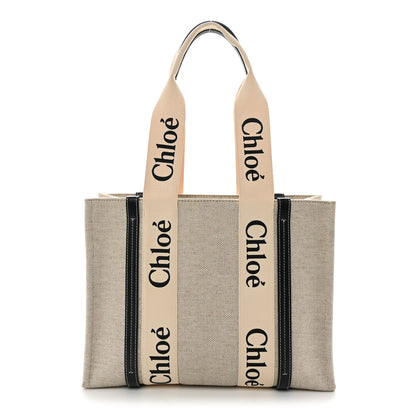 Chloe Cotton Calfskin Medium Woody Ribbon Tote White Blue 1 of 11