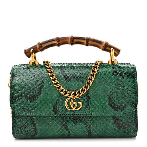 Gucci Snakeskin Mini Diana Bamboo Top Handle Clutch Emerald