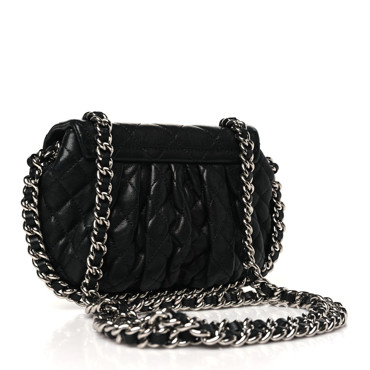 Washed Lambskin Quilted Mini Chain Around Flap Black